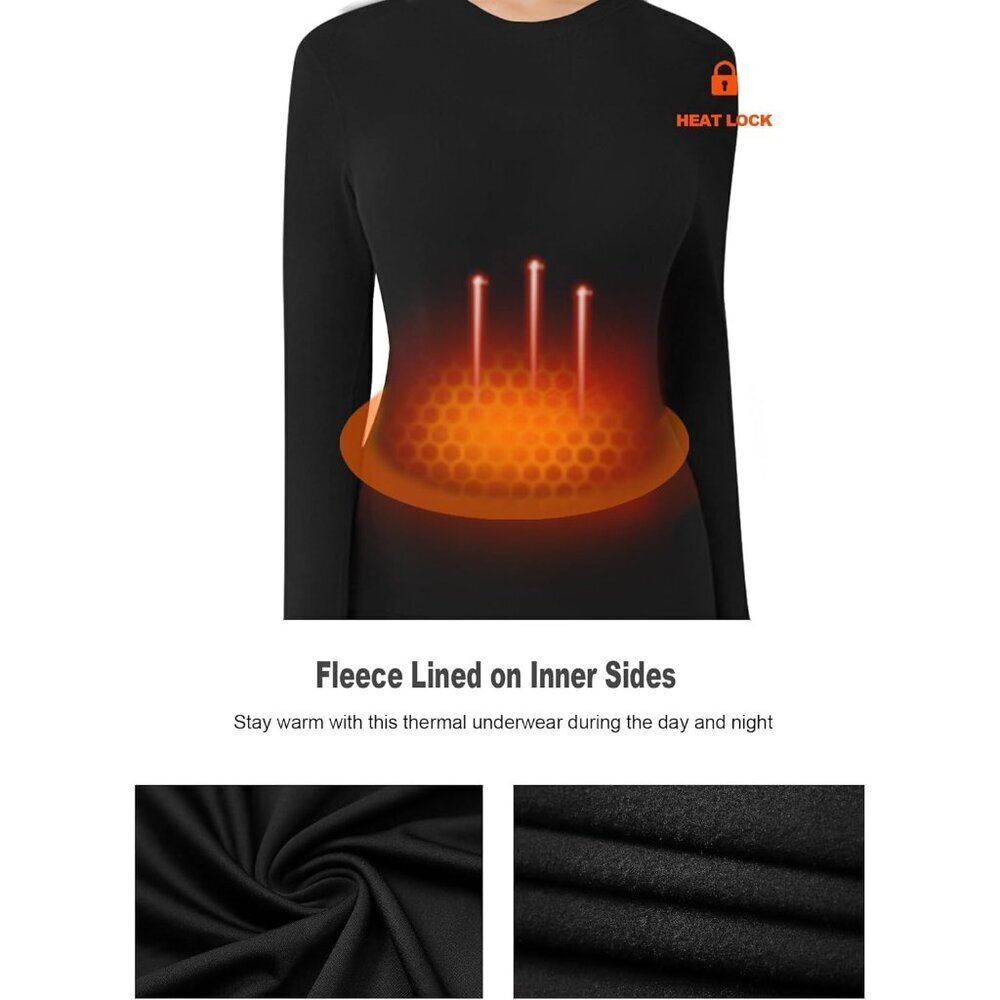 Women’s Thermal Fleece-Lined Compression Long Sleeve Base Layer Top Pack of 4 - Picture 2 of 7